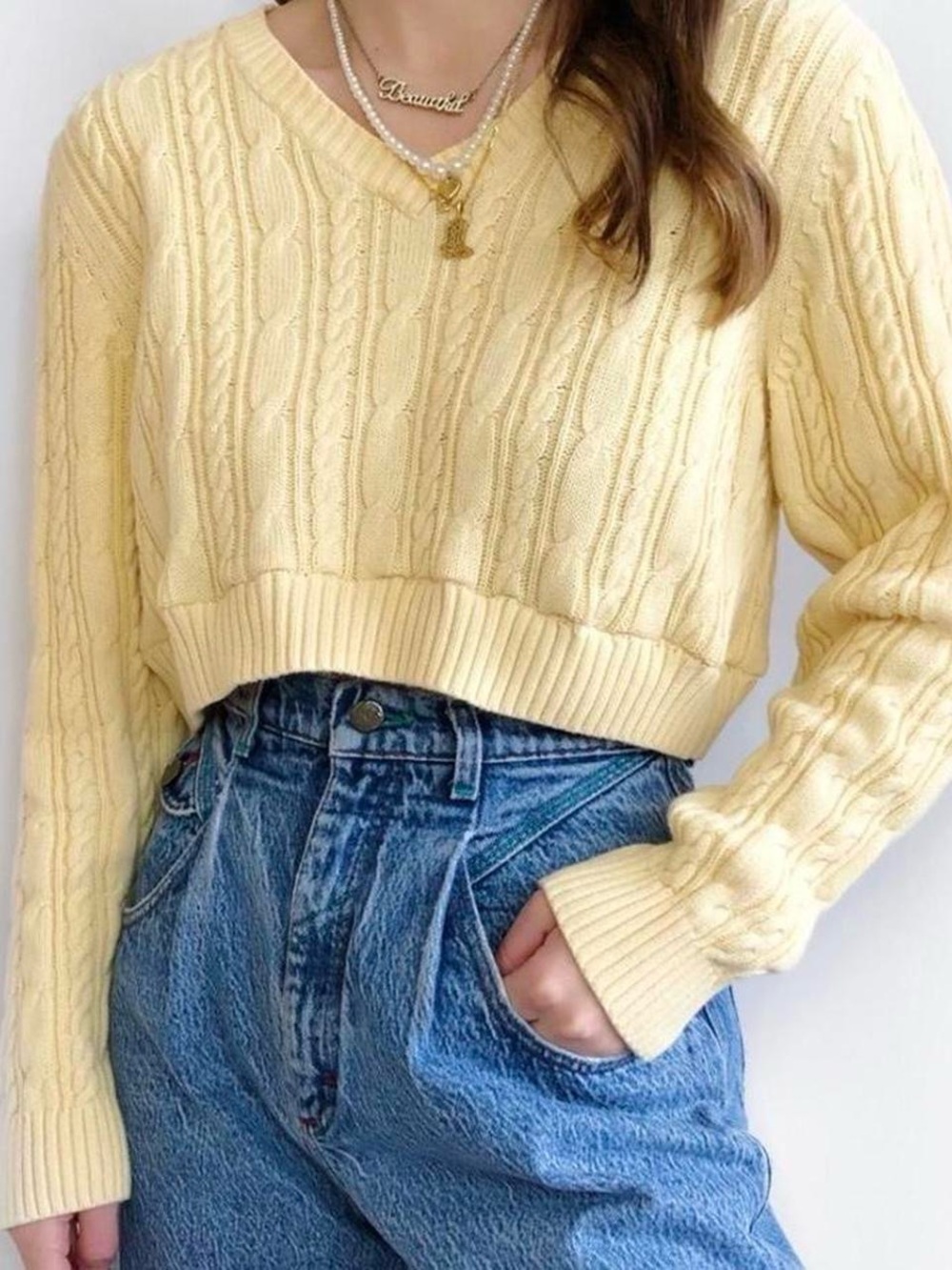 Vintage Croft & Barrow Reworked Cable-knit cream Sweater